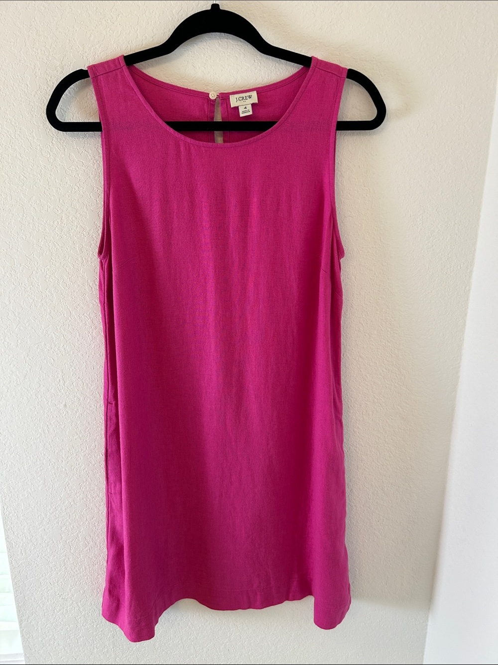 J. Crew Sleeveless Shift Dress in Hot Pink linen blend pockets size 4